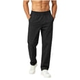 thumbnail image 2 of BADHUB Mens Chino Pants Straight Fit Drawstring Pant Lightweight Flat Front Loose Fit Trousers with Pockets Black 3XL, 2 of 7