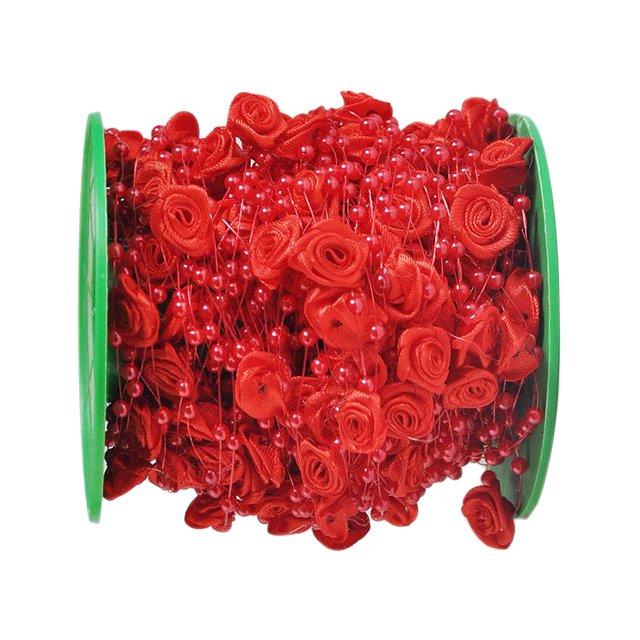 32 yardas / rollo de hilo de pesca con perlas artificiales, cadena de , hilo de adorno, para manualidades, bodas, ramos y decoración de fiestas - rojo Sunnimix Cadena de perlas