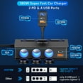 thumbnail image 3 of BESTEK 180W Cigarette Lighter Splitter, 3 Socket Car Cigarette Lighter Adapter with PD36W/65W and QC3.0 18W*4 Fast USB Charging Ports, LED Voltage Display 12V/24V DC Outlet Cigarette Lighter Splitter, 3 of 8