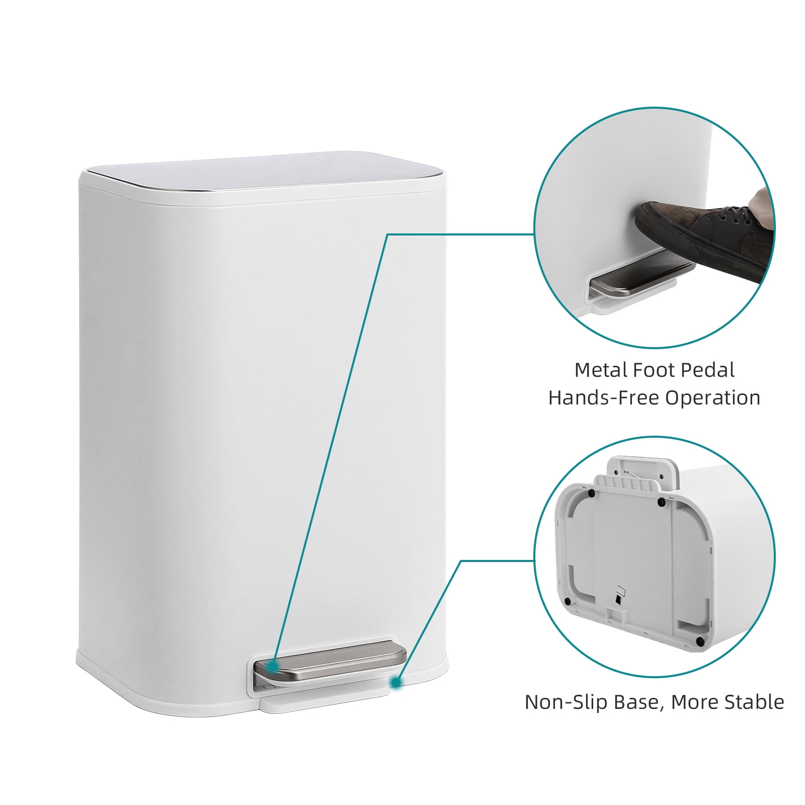 Kitchen Trash Can, Stainless Steel Garbage Can With Soft-Close Lid, Foot Pedal and Removable Inner Basket, Rectangular Small Step Waste Bin for Office Bedroom Bathroom Living Room