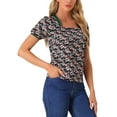 thumbnail image 4 of INSPIRE CHIC Women's Vintage Floral Contrast Color Lace Square Neck Blouse Top, 4 of 5