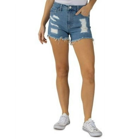 MSRP $34 Indigo Rein Juniors' Curvy Frayed-Hem Denim Shorts Blue Size 0 (23W)