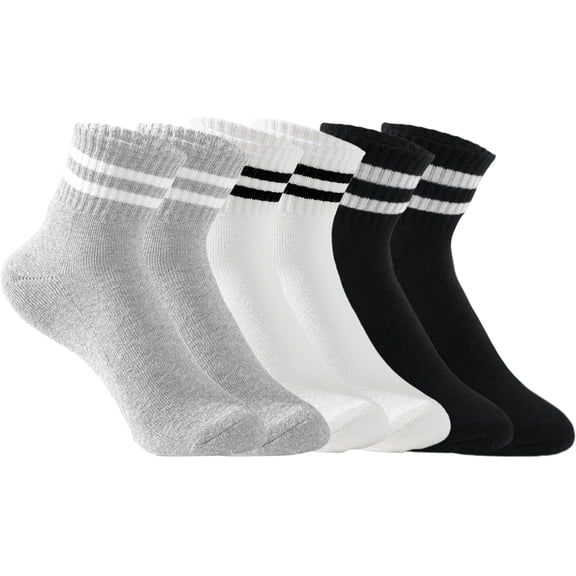 Womens Crew Socks Cushioned Cotton Striped Quarter Socks Vintage Retro Running Socks 6 Pairs