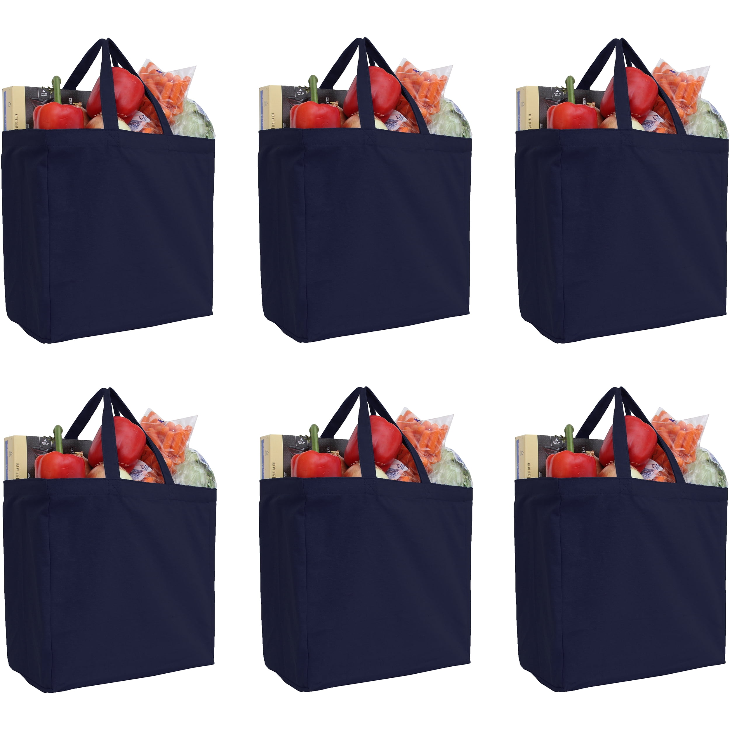 Reusable Heavy Duty 100% Cotton Canvas Grocery Bags | Pack of 6 | With ...