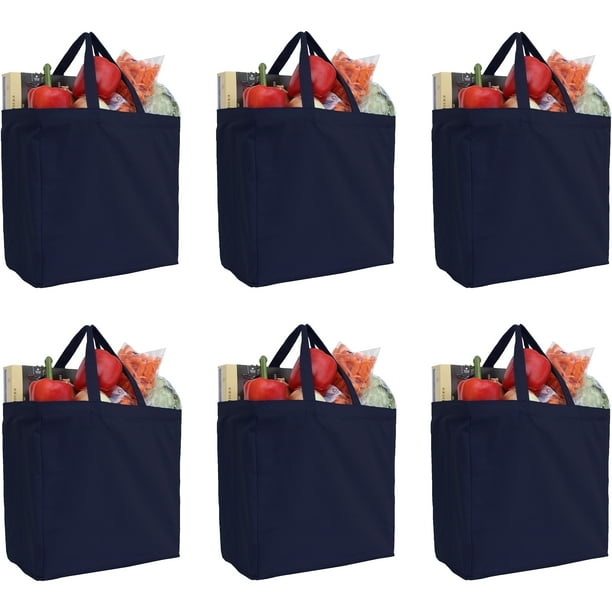 Reusable Heavy Duty 100 Cotton Canvas Grocery Bags Pack of 6 With