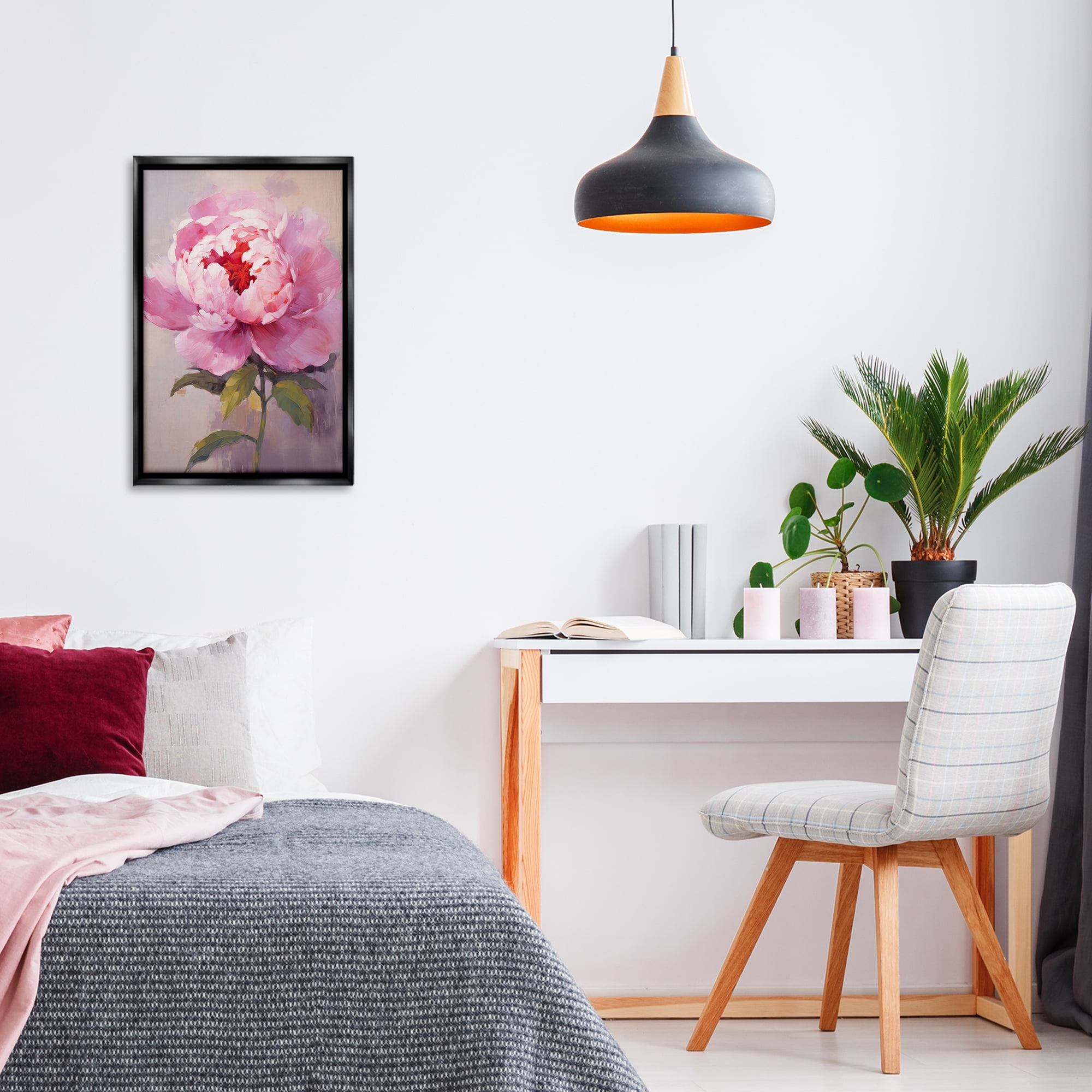 Stupell Industries Blush Pink Peony Botanical & Floral Painting Black Floater Framed Art Print Wall Art, 17 x 25