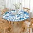 thumbnail image 3 of Round Fitted Tablecloth with Elastic Edge, Botanical Print on Durable Polyester, Reusable and Water-Resistant, Fits 44-52 Inch Dining or Patio Table, 3 of 7