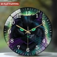 thumbnail image 2 of Round Glass Wall Clock,  Neon Purple Black Cat Hallo-ween Round Metal  Glass Wall Clock for Homes, Bars, Offices, Man Caves, Garages, And Living Rooms. Also Makes A Great Gift., 2 of 8