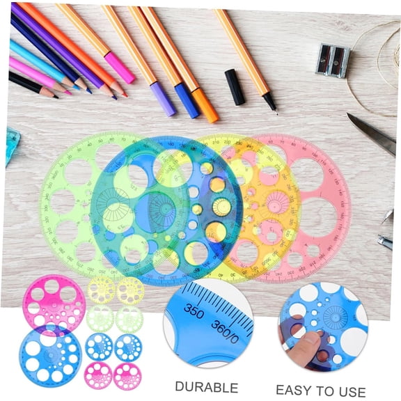 Noothes 360 Protractor, Circle Protractor Plastic Round Ruler Template with 16 Circles, 360 Degree Protractor for Drafting & Design (Color Random)