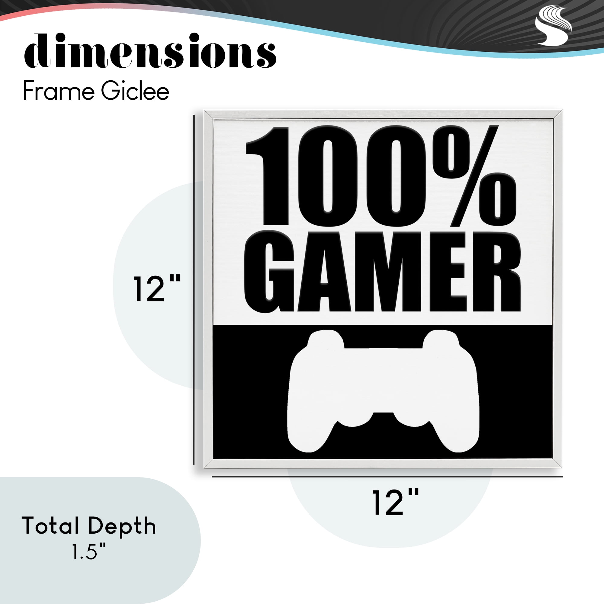 100% Gamer Black & White White Framed Giclee Art, design by Kim Allen