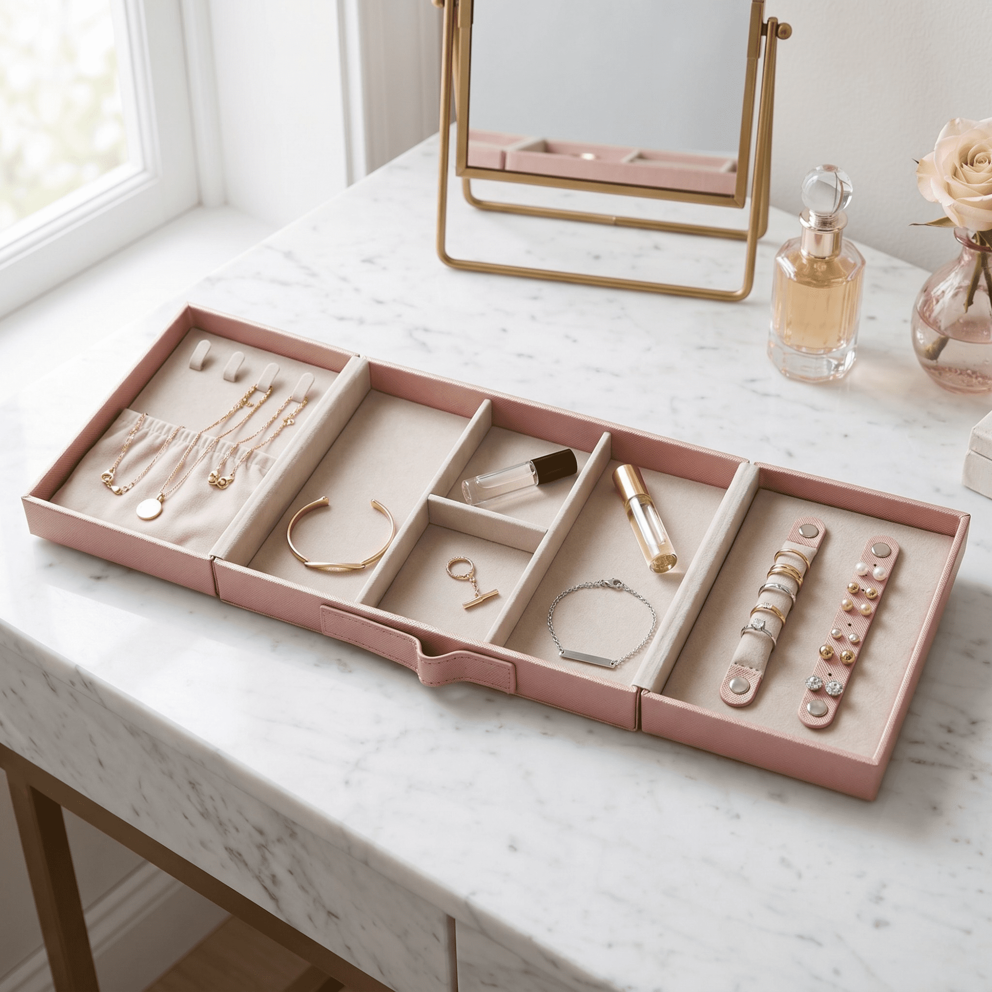 Hives and Honey Blush Table Top Wood Jewelry Storage Chest for Women