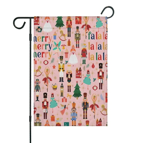 Pink Christmas Nutcracker Pattern Fall Garden Flags 12.5"x18" Double Side,Small Yard Flags for Outside,Outdoor Fall Decor,Autumn Funny Garden Flag Yard Decoration