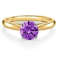 thumbnail image 3 of Gem Stone King 10K Two Tone Gold Purple Zirconia Solitaire Engagement Ring for Women | 1.50 Cttw | Round 6MM | Gemstone Birthstone | Size 6, 3 of 6