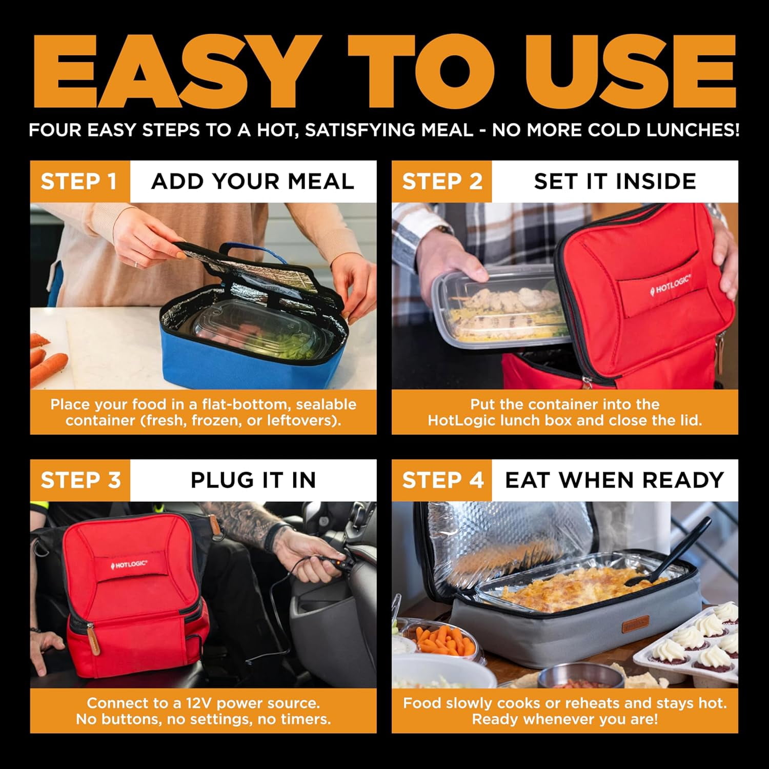 HOTLOGIC Mini Portable Electric Lunch Box Food Heater - Innovative Food Warmer and Heated Lunch Box for Adults Car/Home - Easily Cook, Reheat, and Keep Your Food Warm - Houndstooth (12V)