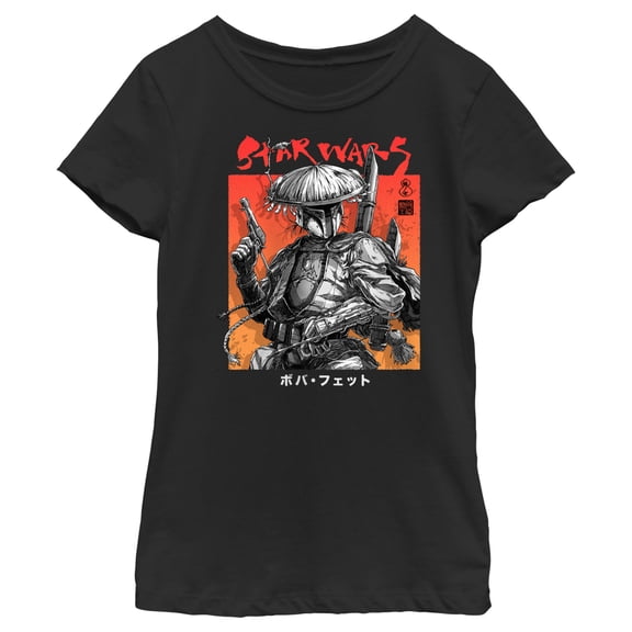 Girl's Star Wars: Visions Anime Boba Fett Graphic Tee Black X Large