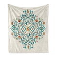 thumbnail image 1 of Floral Soft Flannel Fleece Throw Blanket, Eastern Style Blossoming Flowers and Leaves Delicate Strokes Vibes, Cozy Plush for Indoor and Outdoor Use, 70" x 90", Teal and Multicolor, by Ambesonne, 1 of 5