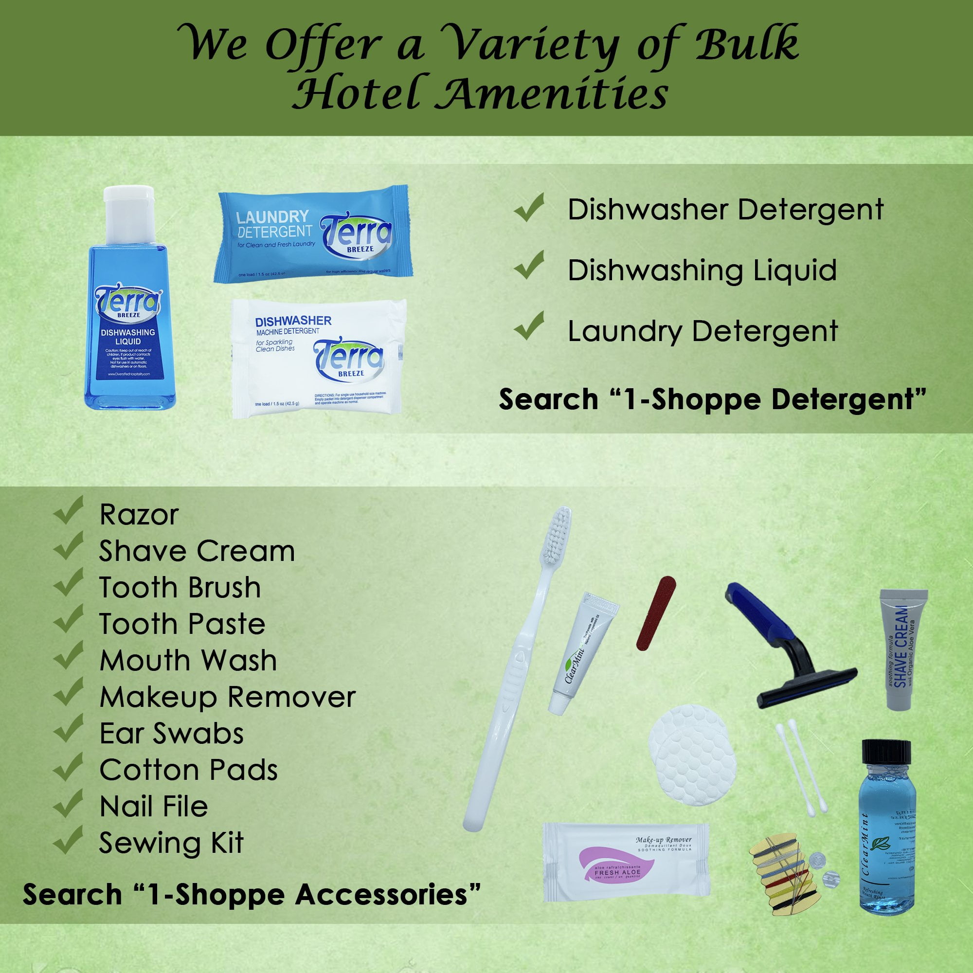 Terra Pure Hotel Soaps and Toiletries Bulk Set | 1-Shoppe All-In-Kit Amenities for Hotels | 1oz Hotel Shampoo & Conditioner, Body Wash, Body Lotion & 1.25oz Bar Soap Travel Size | 300 Pieces