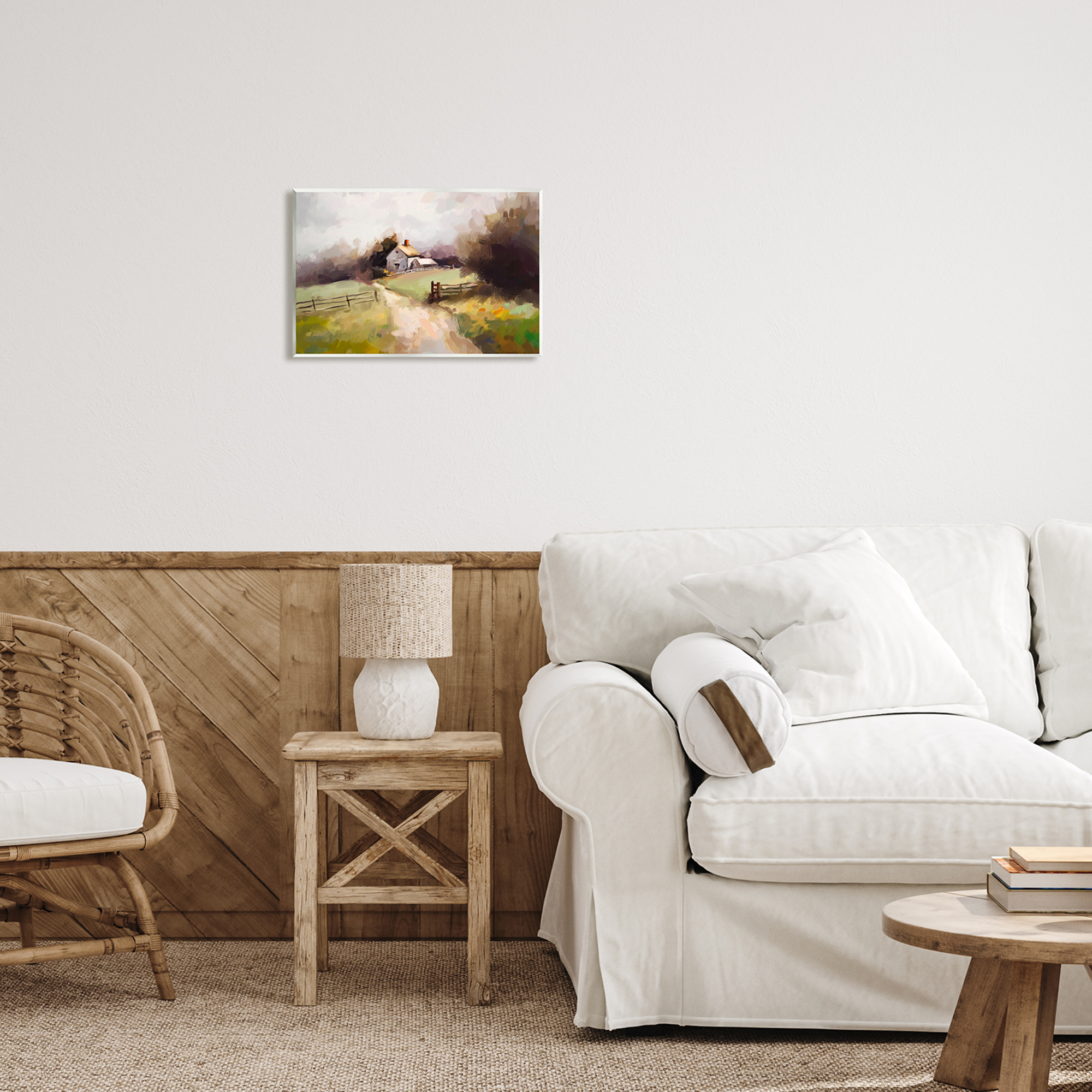 Stupell Industries Country Barn with Fence Landscape Painting Unframed Art Print Wall Art, 15 x 10