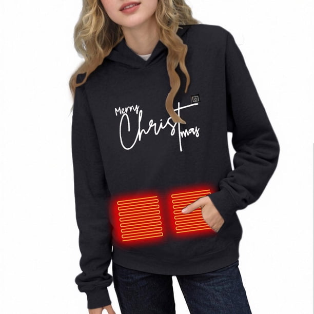 Sudadera con capucha para niñas y niños, con estampado navideño de invierno, con control de temperatura de tres velocidades, ropa calefactora, sudadera con capucha para niñas