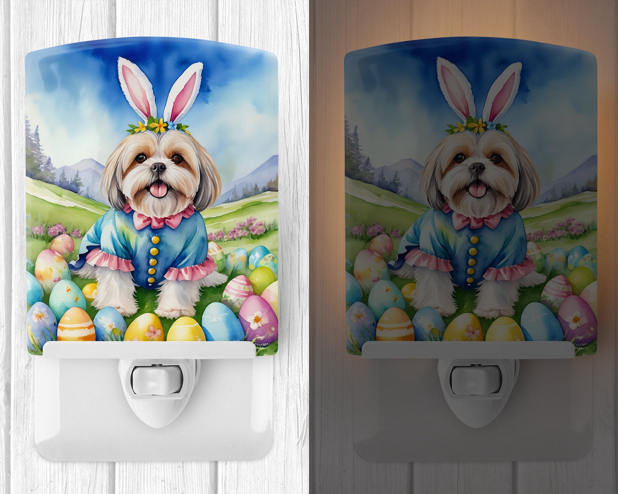 Lhasa Apso Easter Egg Hunt Ceramic Night Light 4 in x 6 in