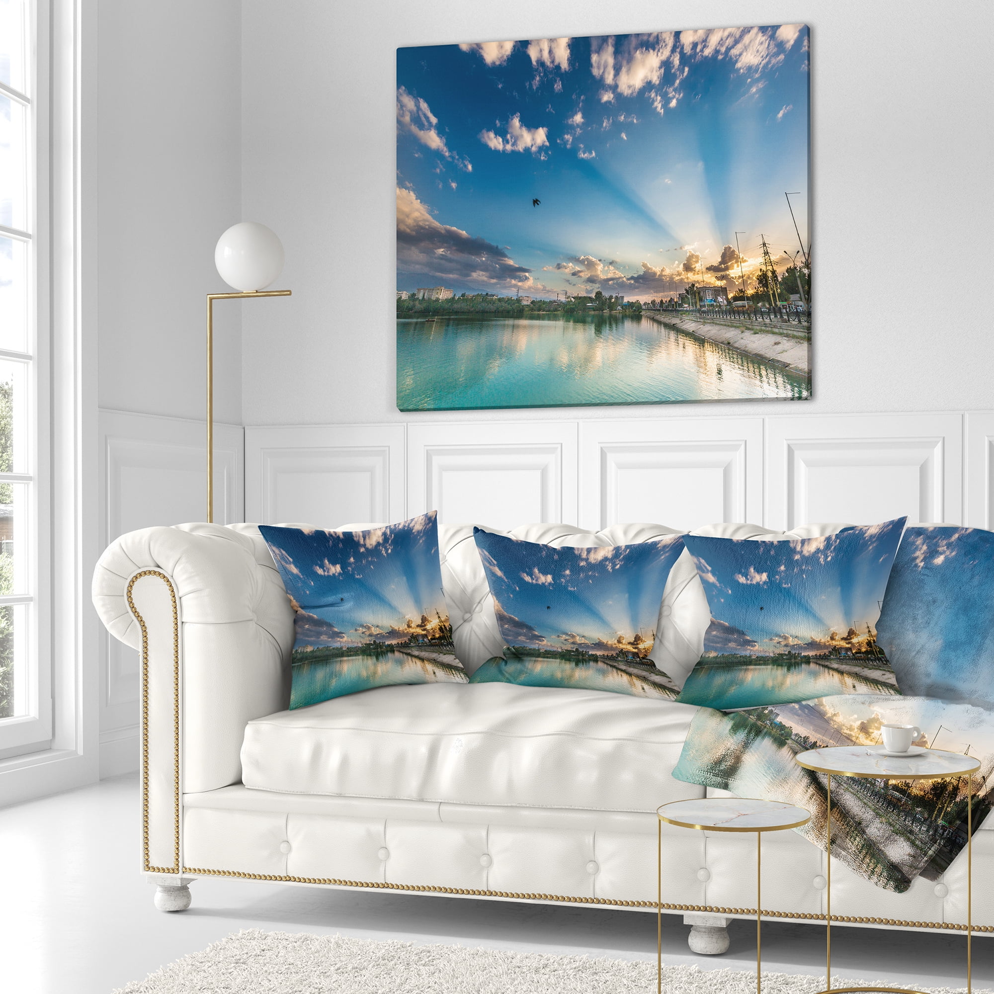 Designart Moving Clouds Over Lake - Landscape Photo Throw Pillow - 16x16