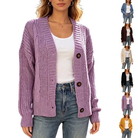 Women's Oversized Cardigan Sweaters Button Up Casual Knitting Dough Twists Sweater Solid Color Coat