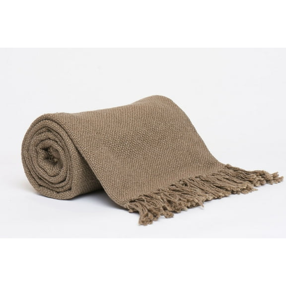 Harkaari, Interwoven Textured 100% Cotton Throw with Fringe Ends, Oversized: 50" x 70"