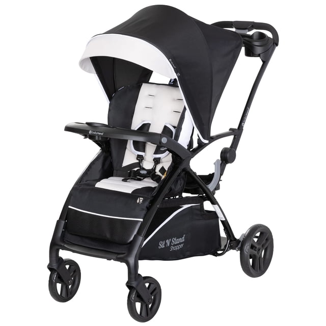 Baby Trend Sit N' Stand 5-in-1 Collapsible Shopper Stroller with Canopy, Visor, Extendable Storage Basket, Phone Tray, and 2 Cup Holders, Modern Khaki