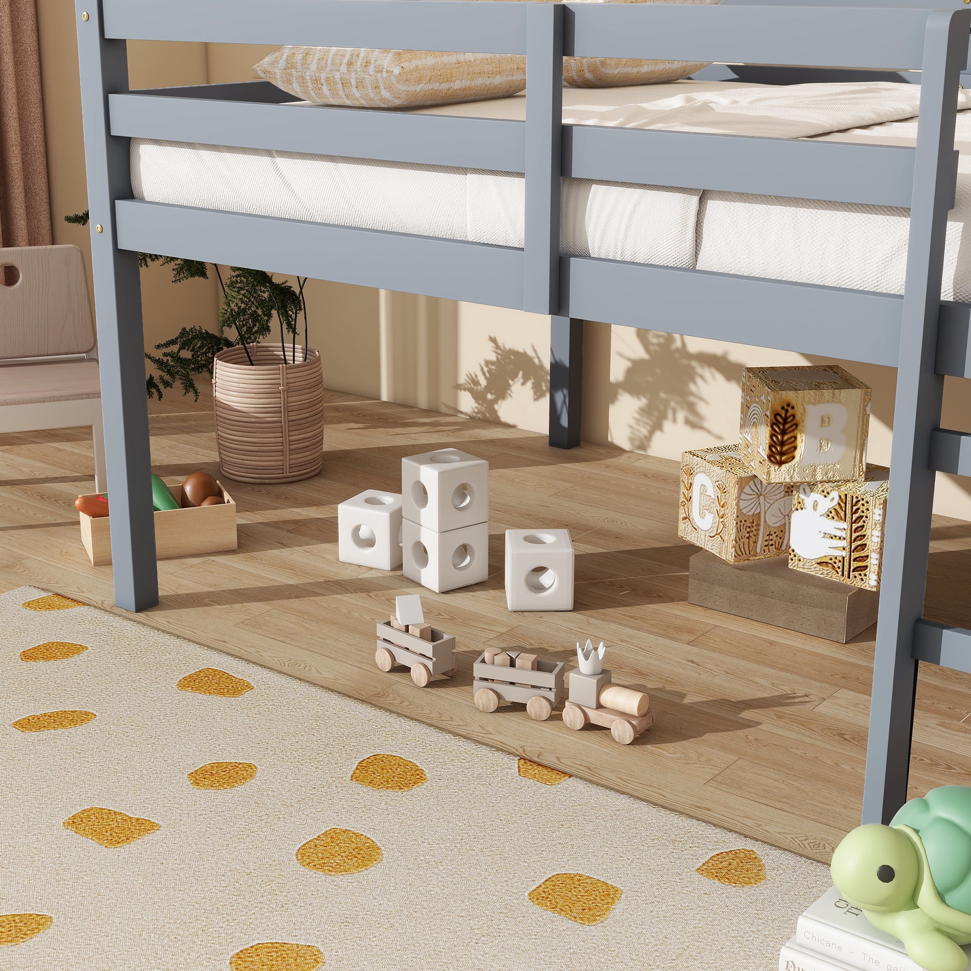 Sailvan Full Rubber Wood Loft Bed with Ladder