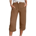 thumbnail image 3 of BVOFAR Ladies Wide Leg Capri Pants with Pockets Summer Drawstring Elastic Waist Crop Pants Loose Fit Knee Length Lounge Trousers Vacation Beach Capris Brown XL, 3 of 6
