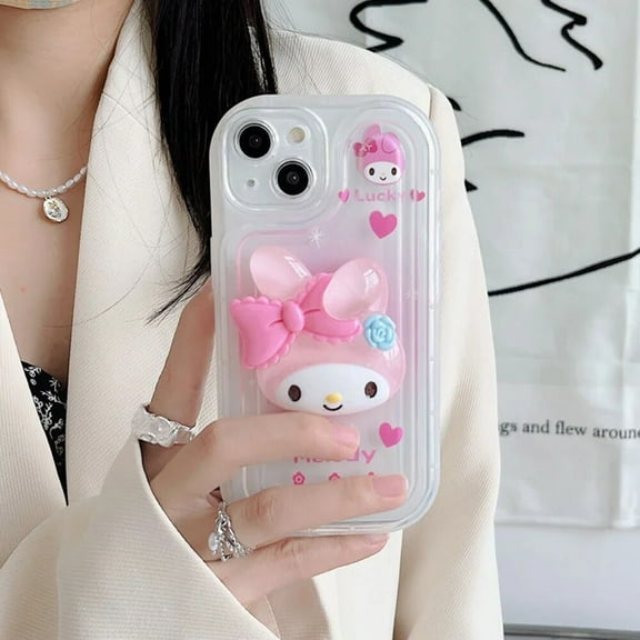 3D Pompoms Purins Clear Luminous Bracket Phone Case for IPhone 15 14 13 12 11 Pro Max X XR XS MAX Plus Anti-fall Back Cover