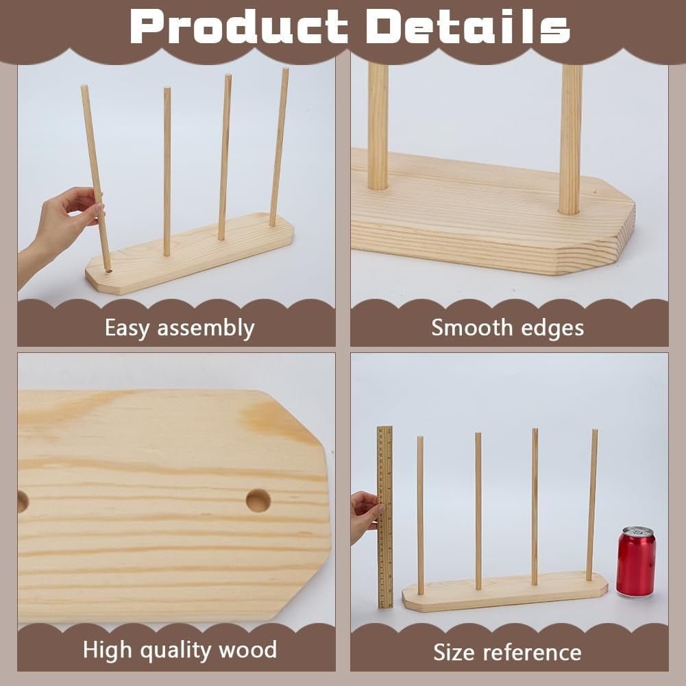 2 Pcs Wooden Ribbon Rack Storage 14x4x0.6Inch 4 Rows Spool Racks Ribbon Organizers Washi Tape Organizer Wire Spool Stand for Sewing Craft Organization and Gift Wrapping diy