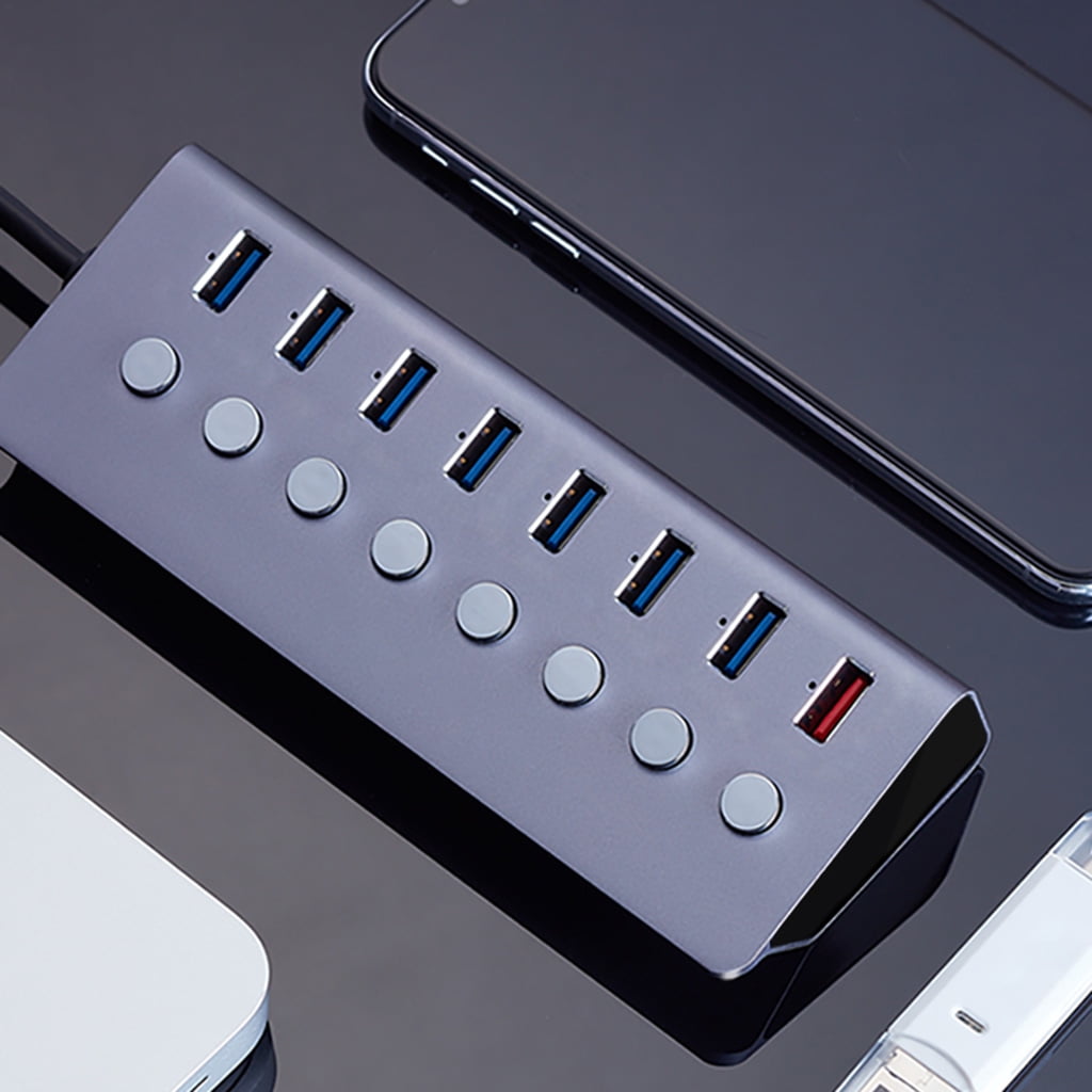 USB Hub 3.0, 7-Port USB Data Hub Splitter with 1 Charging Port and Individual On/Off Switches for Windows, for Mac, Linu