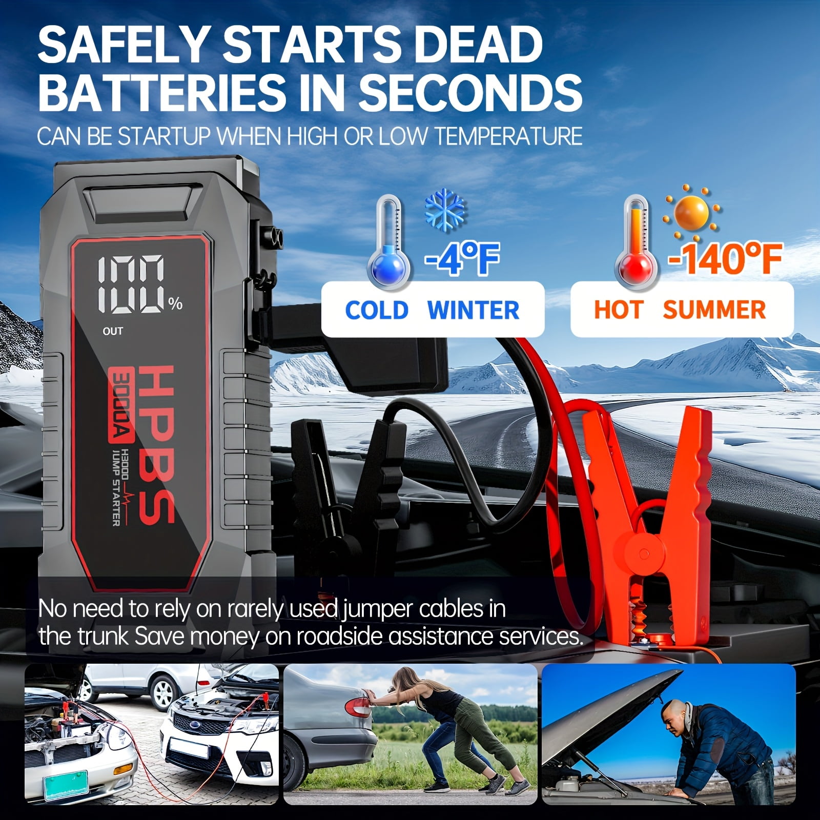 Portable 3000A Peak Car Jump Starter for 12V Dead Batteries, 20000mAh Power Bank with LED Display, Flashlight for Gas/Diesel Engines, Practical Gift