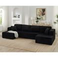 thumbnail image 3 of 132.48" Boneless Couch, Black Sectional Couches for Living Room, Compressed Corduroy Sleeper Sofa, No Assembly, 3 of 9