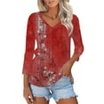 thumbnail image 2 of Red Womens Tops Womens Fashion T Shirts 2025 Short Sleeve Casual V Neck Summer Tops Cute Loose Fit Blouses Graphic Tees Shirts for Women, 2 of 5