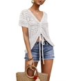 thumbnail image 3 of Summer Women's Crochet Beach Cover Up Lace-Up Drawstring Poncho Top Beachwear Swimsuit Bikini Dress-Up, 3 of 5