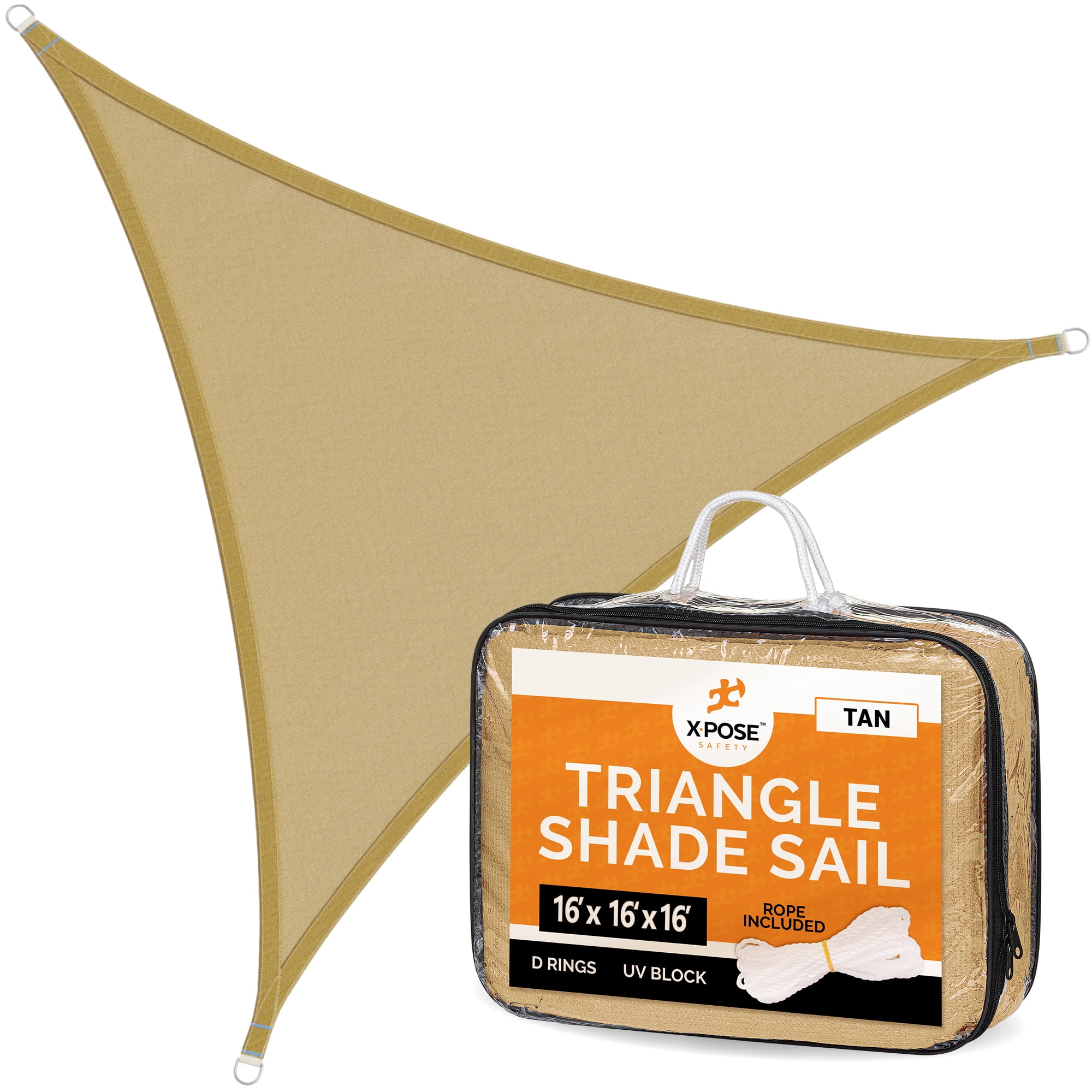 Outdoor Sun Shade 16' x 16' x 16' Tan Triangle Shade Sails for