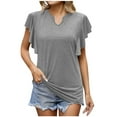 thumbnail image 1 of Birdeem T-Shirt Bas à Volants à Col en V Uni pour Femmes, Printemps et Été, Haut Ajouré, 1 of 8