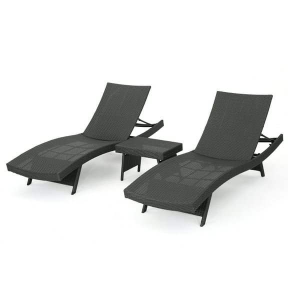 GDF Studio Raleigh Outdoor Wicker 3 Piece Chaise Lounge Set, Gray