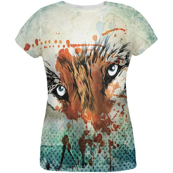 Timber Wolf Watercolor All Over Womens T-Shirt - 2X-Large