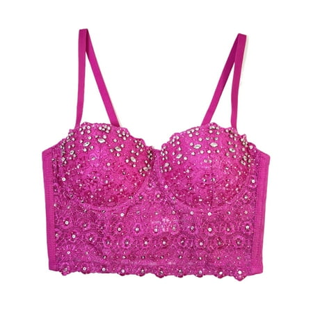 Mgmyaa Bras for Women  Fashion Women Corset Fishbone Bra Wearing Sequin Bead Hanging Strap Bra