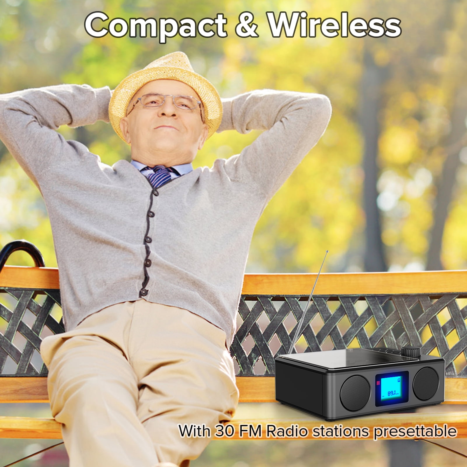 Portable CD Player with Speakers: Rechargeable Bluetooth CD FM Radio with Remote - MP3/USB/TF playable with Stereo Sound - Sleep Timer/LCD Display/Earphone Jack - Music Lover/Nostalgia Gift