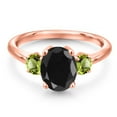thumbnail image 3 of Gem Stone King 18K Rose Gold Plated Silver Black Sapphire and Green Peridot Engagement Ring for Women | 3.10 Cttw | Oval 9X7MM | Gemstone September Birthstone | Size 8, 3 of 6
