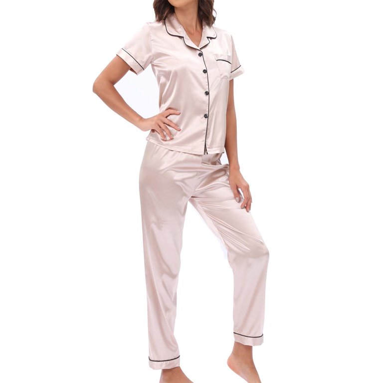 Women 2 Piece Homewear Silky Comfy Pajama Set Soft Lightweight Casual  Loungewear Short Sleeve Shirt and Pant Outfits
