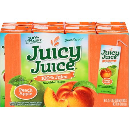 (4 Pack) Juicy Juice 100% Juice, Peach Apple, 6.75 Fl Oz, 6