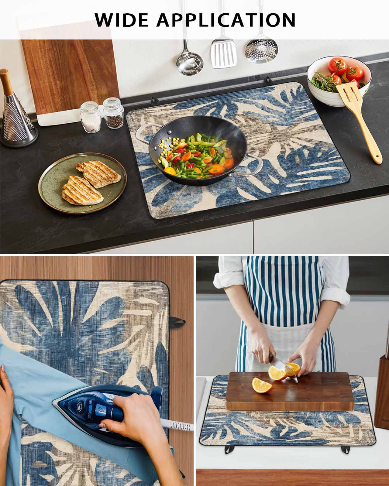 nqOlkjepod Large Induction Cooktop Protector Mat 36"x21", Blue Brown Palm Leaf Stove Top Covers for Electric Stove, Summer Farmhouse Botanical Stove Burner Cover Mats, Glass Top Stove Cover