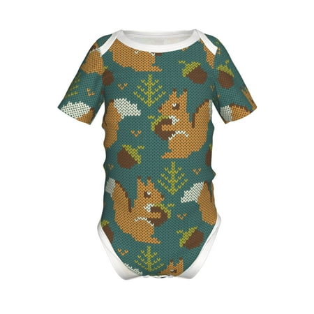 

Junzan Knitted Woodland Squirrel Print Short-Sleeve Baby Climbing Clothes Bodysuits for Infant One-Piece for Baby Boys & Girls Baby Clothes Baby Romper with Snap Closure-3 Months