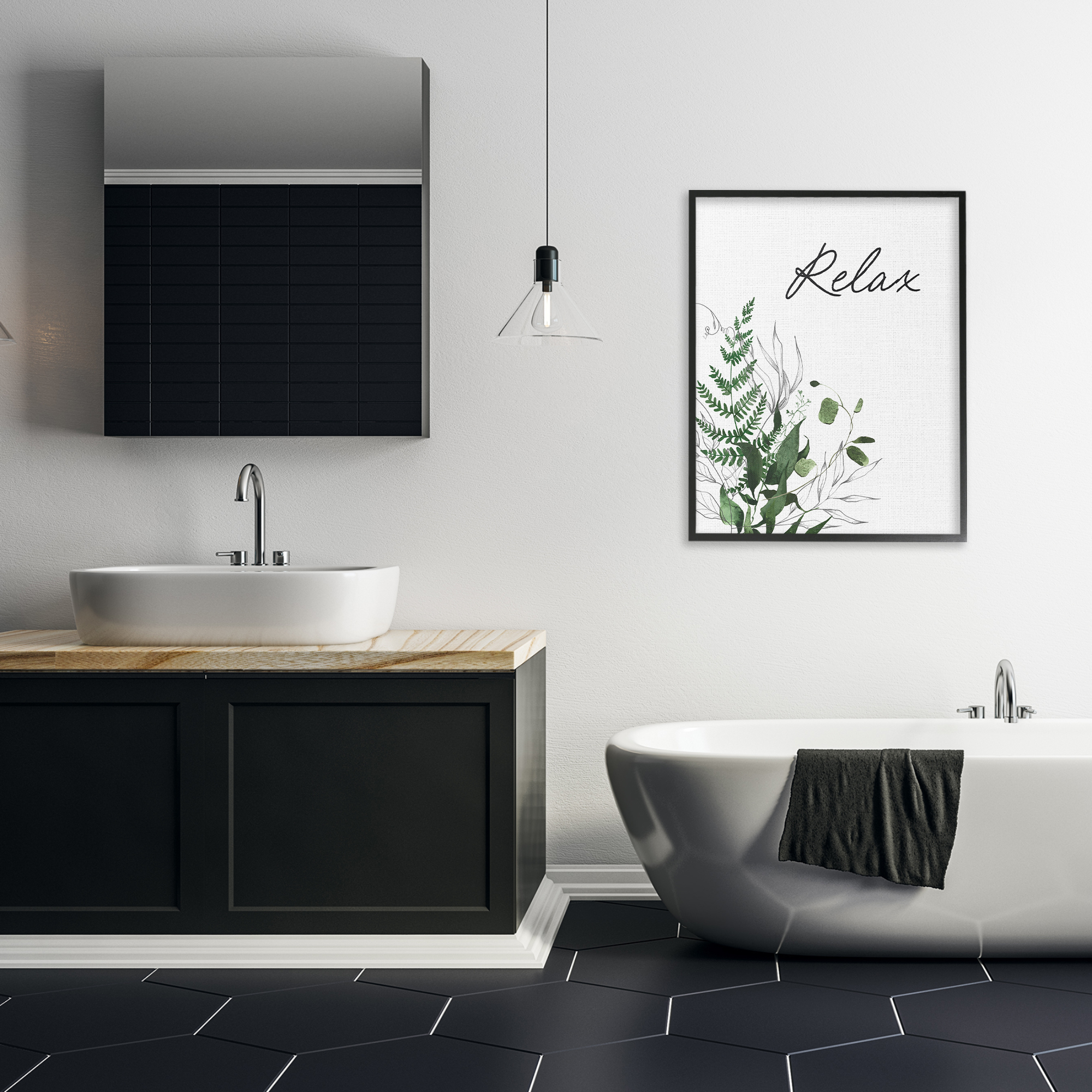 Relax Ferns & Botanicals Black Framed Giclee Art, design by Lettered and Lined