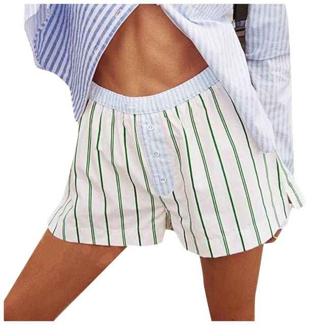 Bmisegm Shorts Boxeur pour Femmes Shorts de Pyjama Taille Basse Pyjama Rayé Sommeil Carreaux Vichy Micro Short Pantalons Pantalons pour Femmes Vert G